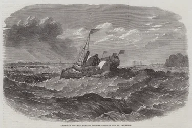 Canadese stoomboot die de Lachine Rapid van de St. Lawrence afvaart